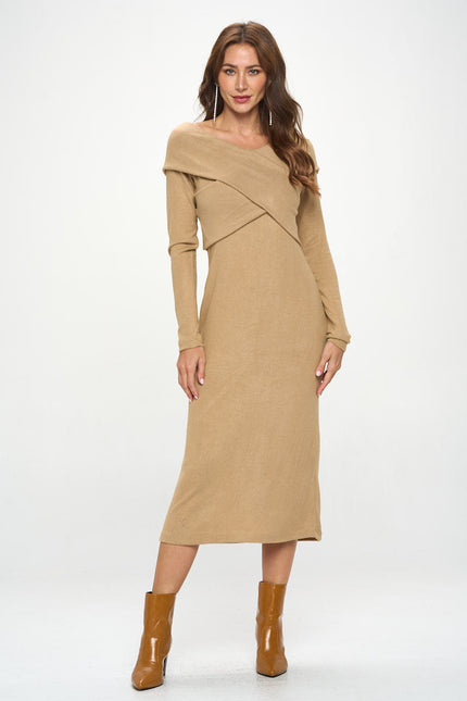 Criss Cross Midi Long Sleeve Dress-3