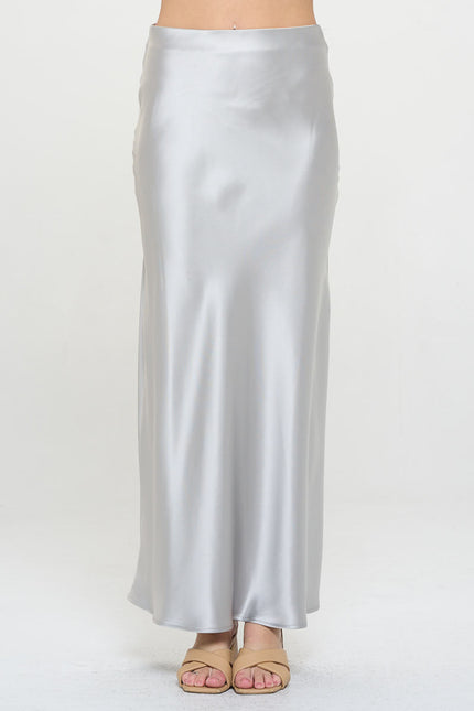 Solid Silky Satin Maxi Skirt-0