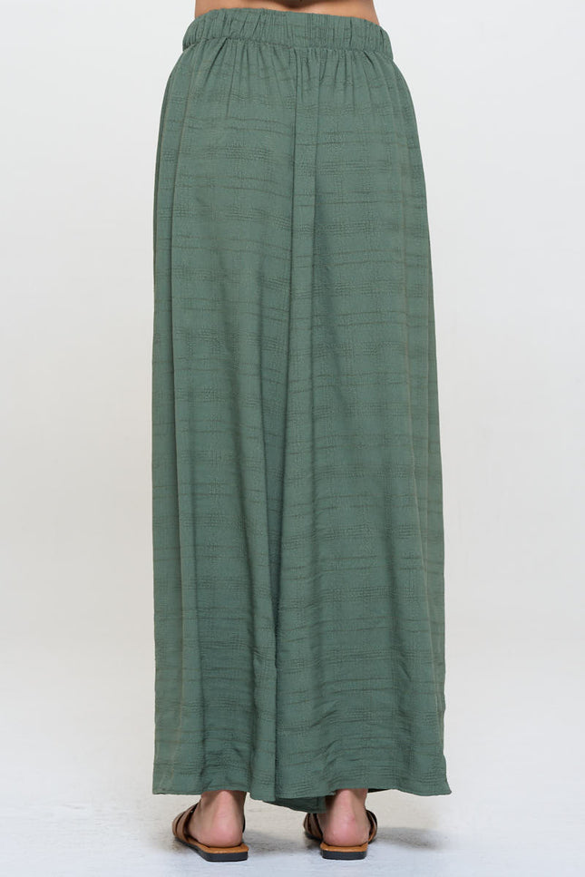 Textured Wide Leg Pants with Elastic Waistband-3