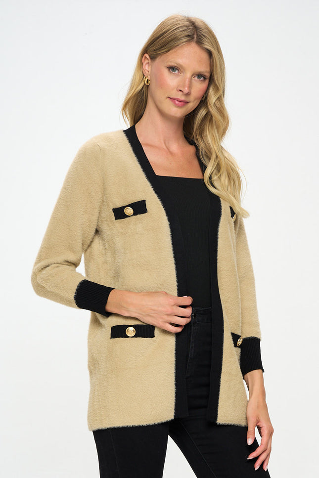 Knit Open Front Cardigan with Pockets-1