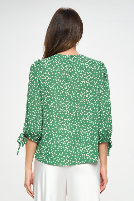 Print Top with Self Tie Sleeves-3