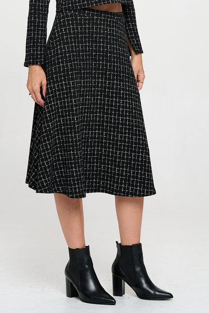 Plaid Knit Flowy Midi Skirt with Pockets-1