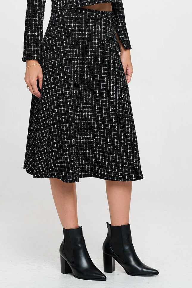 Plaid Knit Flowy Midi Skirt with Pockets-1