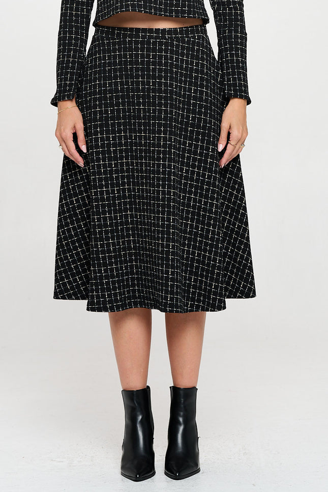 Plaid Knit Flowy Midi Skirt with Pockets-0