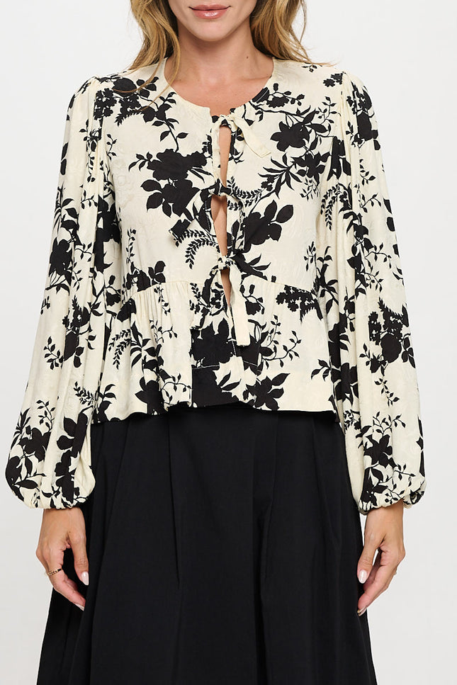 Floral Print Top with Front Tie Detail-1