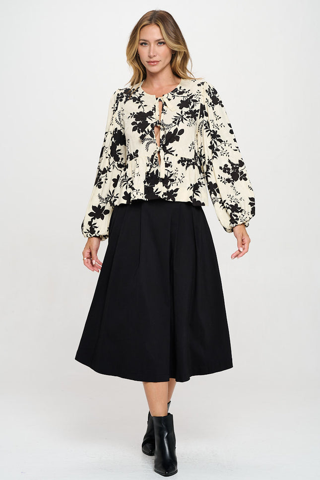 Floral Print Top with Front Tie Detail-4