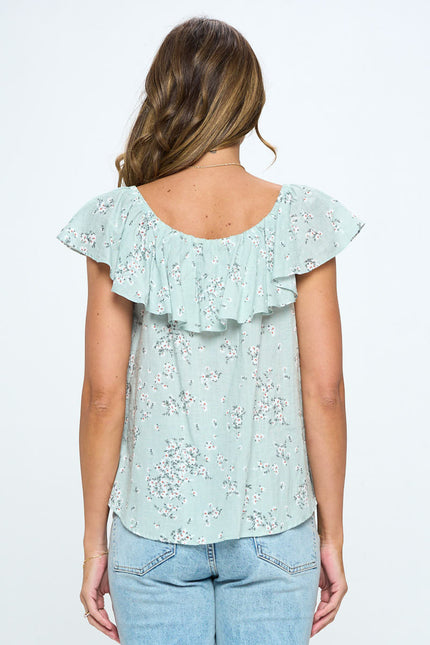 Floral Print Ruffle Off the Shoulder Top-3