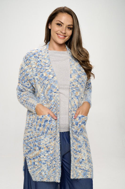 Oversize Open Front Cardigan with Pockets-0