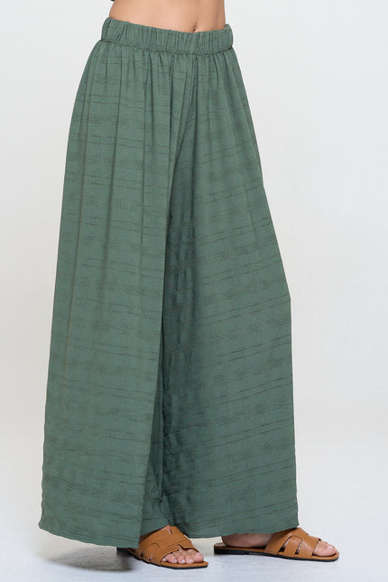 Textured Wide Leg Pants with Elastic Waistband-1