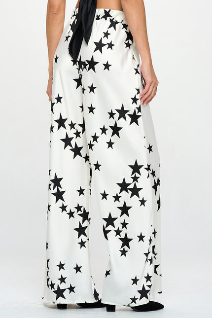 Silky Satin Star Print Pants with Side Pocket-1