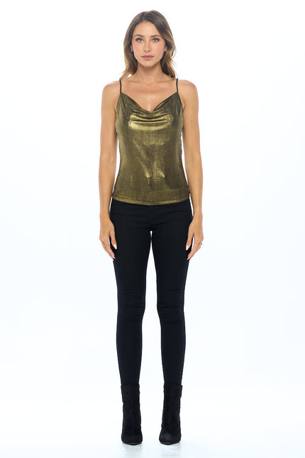 Lurex Metallic Knit Cowl neck Tank Top-3