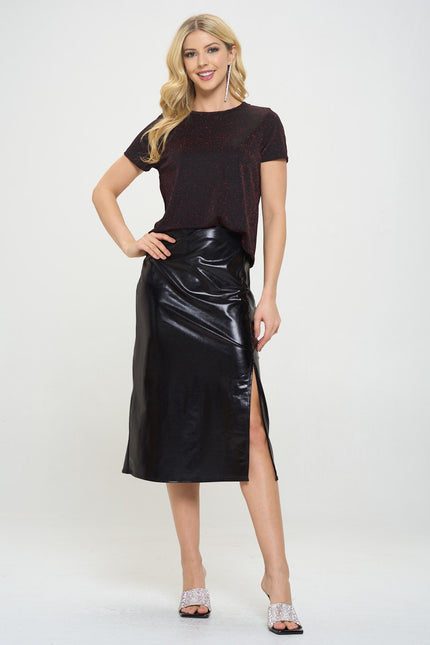 Metallic Midi Skirt with Slit-5