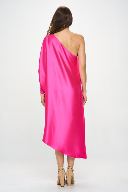 Satin Oversize One Shoulder Asymmetrical Dress-4