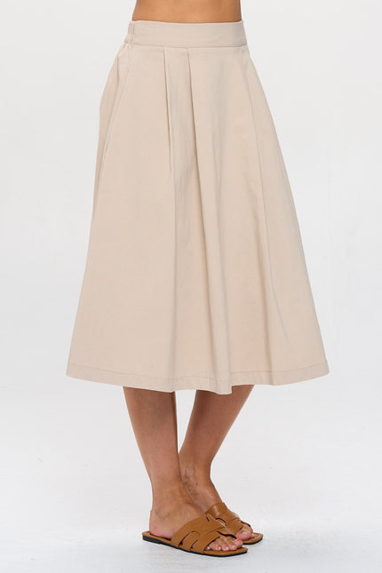 Solid Pleated Midi Skirt with Pockets-1