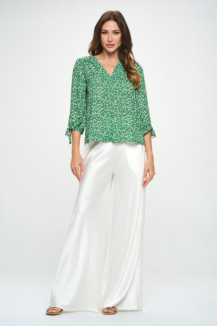 Print Top with Self Tie Sleeves-5