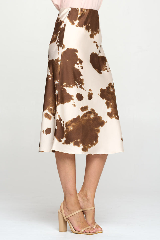 Cow Print Satin Midi Skirt-2