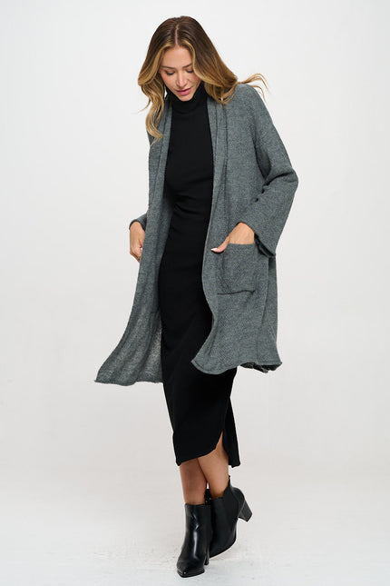 Thick Knit Open Front Draped Cardigan with Pockets-4