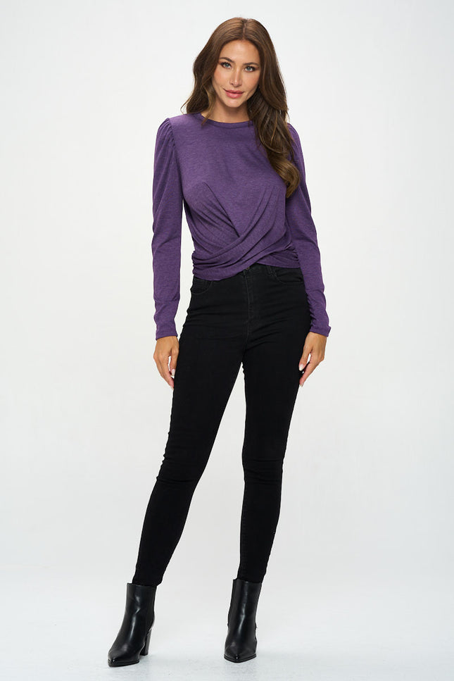 Knit Top with Puff Long Sleeve and Front Twist-4