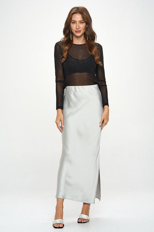 Silky Satin Maxi Skirt with Slit-4