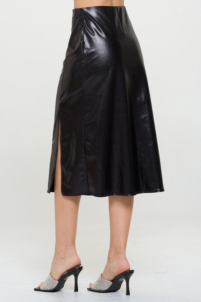 Metallic Midi Skirt with Slit-3