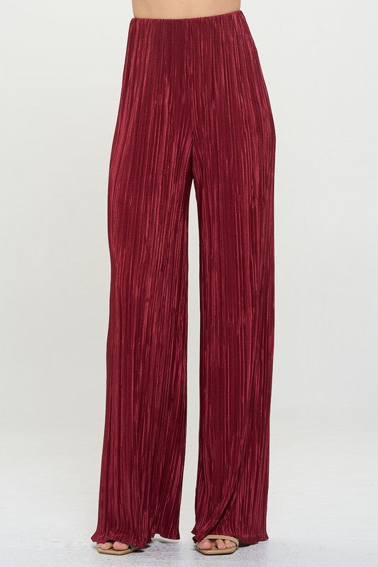 Vibrant Plisse Lined Straight Pants-0