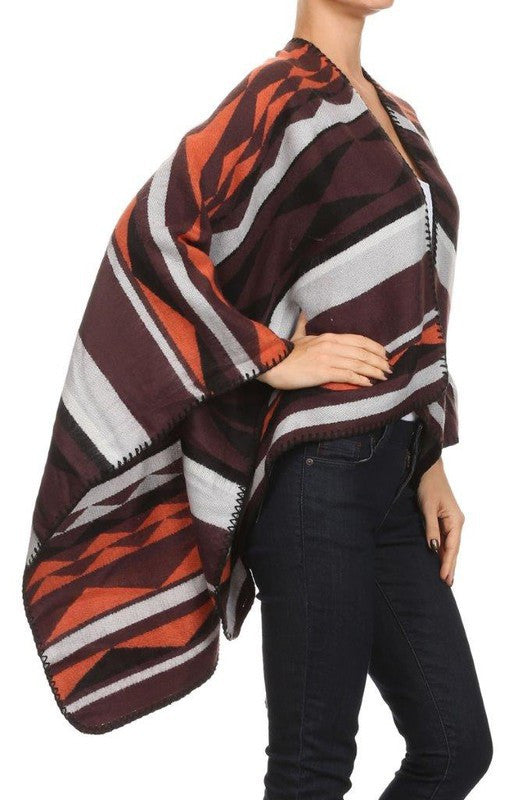 Multicolor Ethnic Stripe Poncho-1