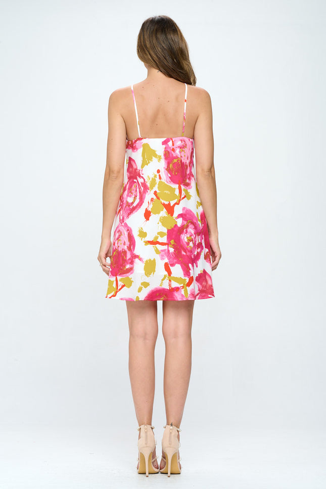 Floral Print Criss Cross Neck Dress-4