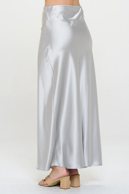 Solid Silky Satin Maxi Skirt-2