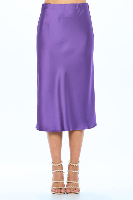 Solid Satin Midi Skirt-0