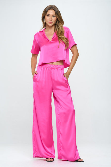 Stretch Satin Pants w/ Elastic Waist and Pocket-4