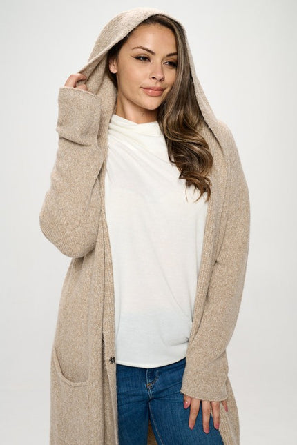 Taupe Knit Open Front Cardigan Sweater-0