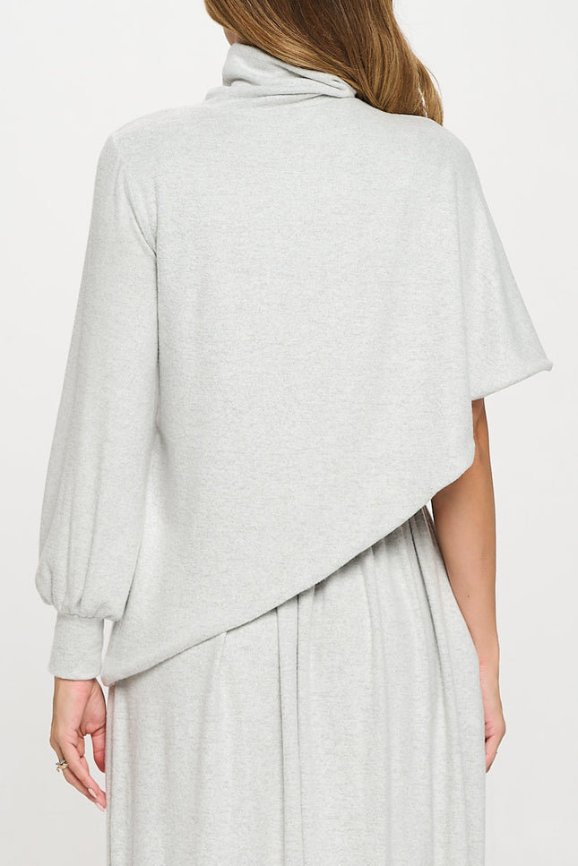 Knit Asymmetrical One Sleeve Mock neck Top-3