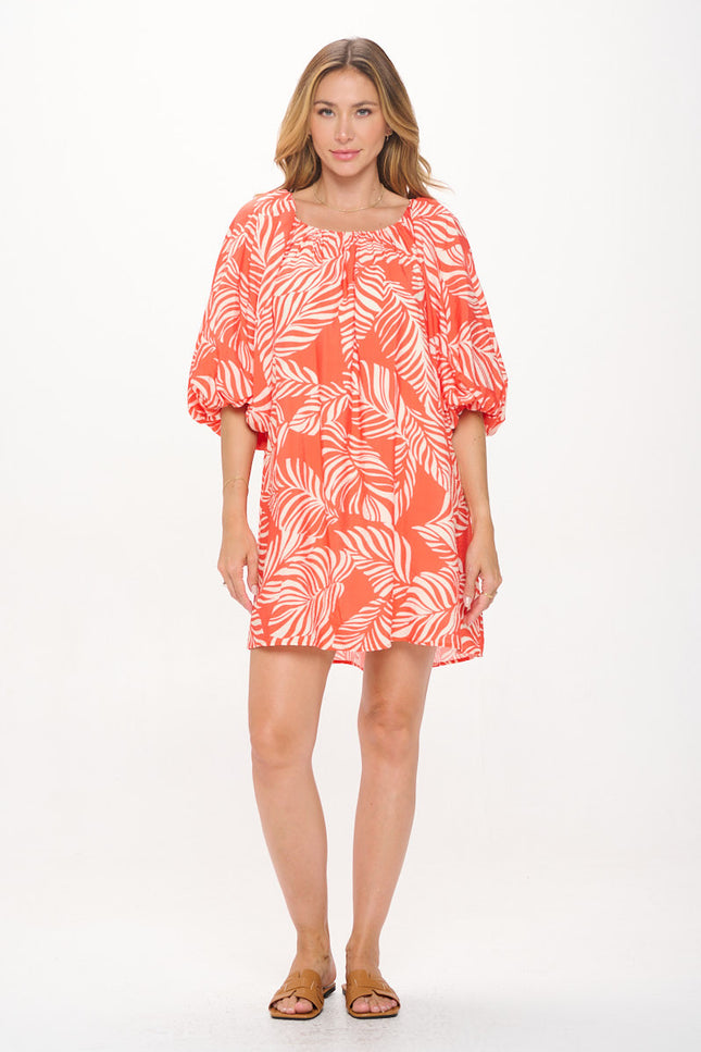 Tropical Print Versatile Dress with Puff Sleeve-2