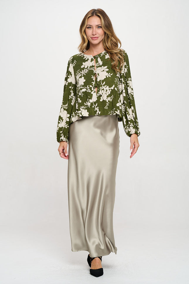 Floral Print Top with Front Tie Detail-5