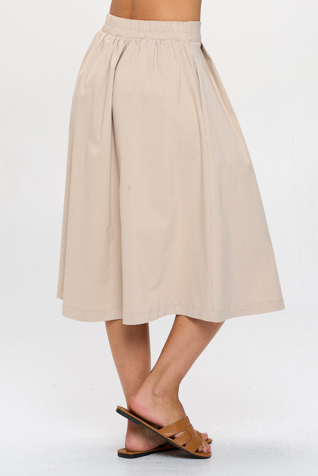 Solid Pleated Midi Skirt with Pockets-2