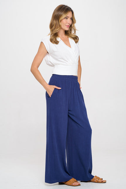 Solid Linen V neck Crop Top w Smock Back Detail-3