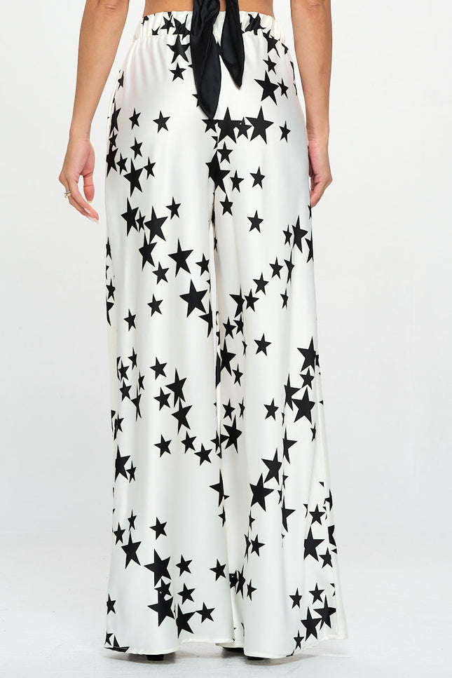 Silky Satin Star Print Pants with Side Pocket-2