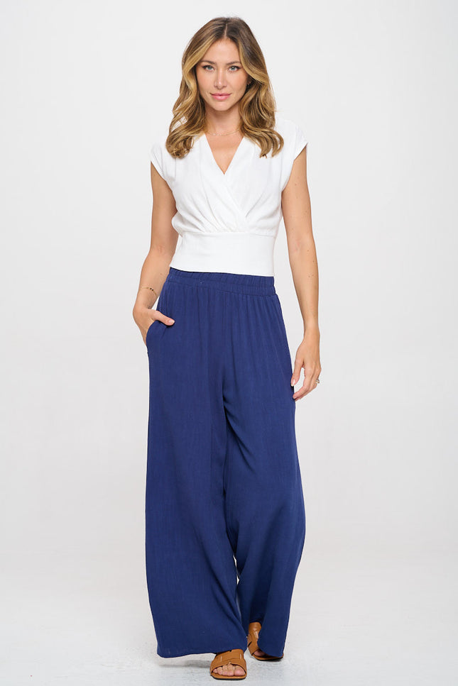 Solid Linen V neck Crop Top w Smock Back Detail-1