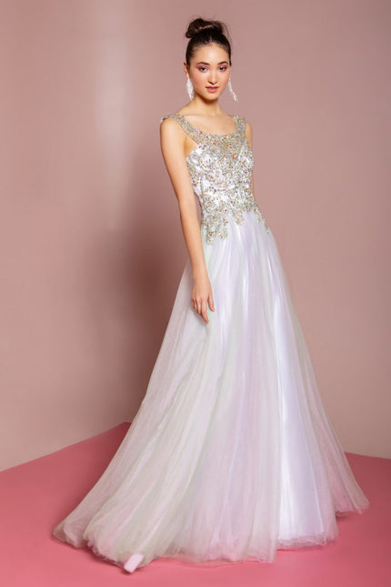 Sleeveless Tulle Long Dress with Bead Embellished Bodice and Neckline-Wedding Dress-Tux-USA-XS-Multi-Urbanheer