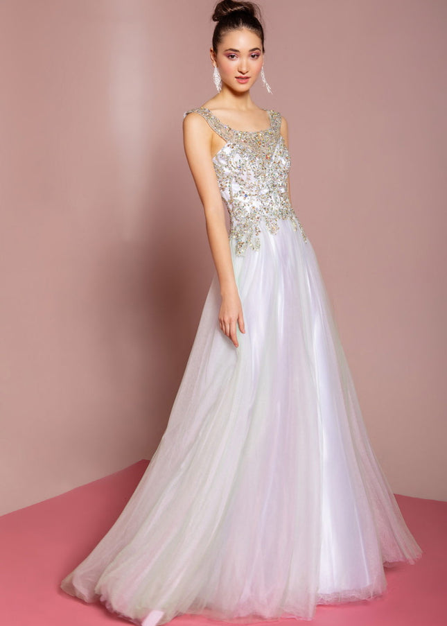 Sleeveless Tulle Long Dress with Bead Embellished Bodice and Neckline-Wedding Dress-Tux-USA-XS-Multi-Urbanheer