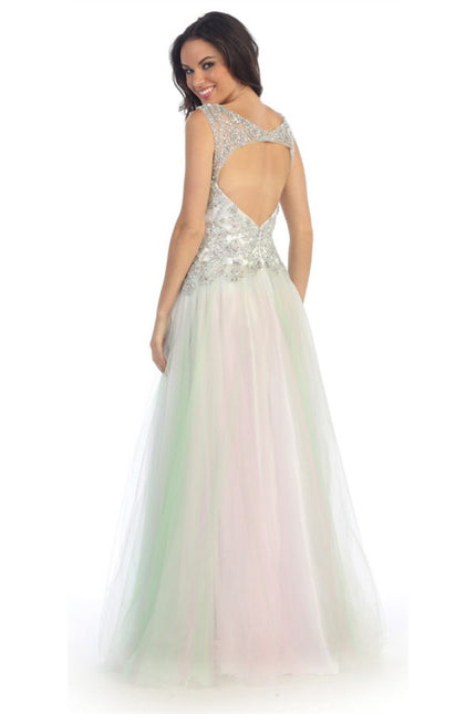 Sleeveless Tulle Long Dress with Bead Embellished Bodice and Neckline-Wedding Dress-Tux-USA-Urbanheer