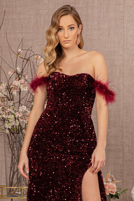 Feather Sequin Velvet Mermaid Dress w/ Velvet Side Waist Layer-Nightgown-Tux-USA-Urbanheer