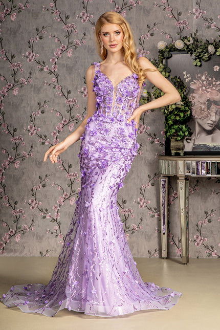 Jewel Glitter Sheer Bodice Mesh Mermaid Long Dress-Nightgown-Tux-USA-3XL-Lilac-Urbanheer