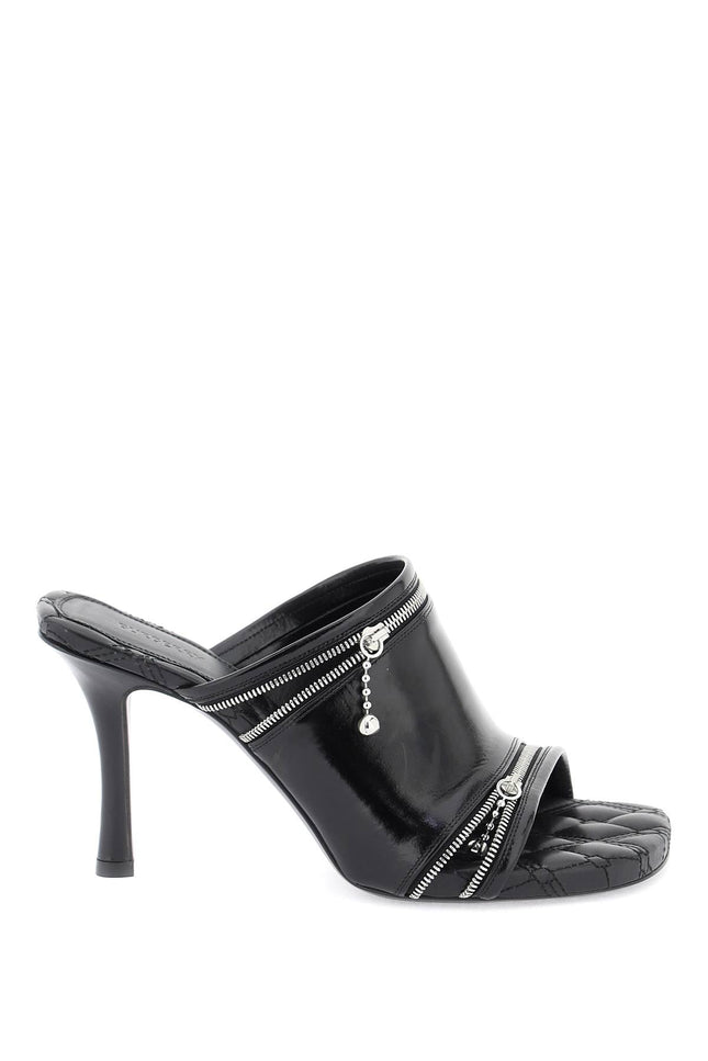 Glossy Leather Peep Mules - Black