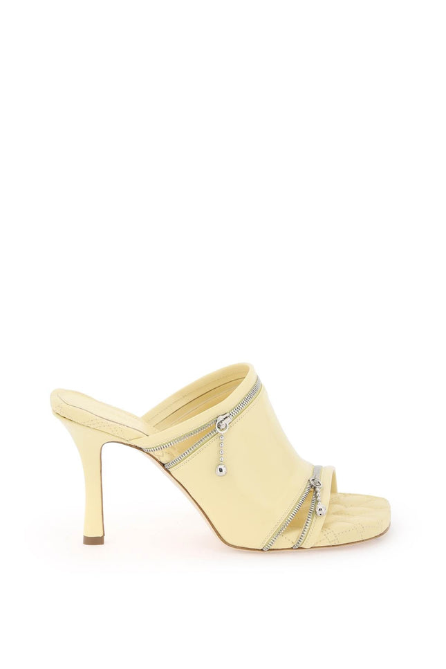 Glossy Leather Peep Mules - Yellow