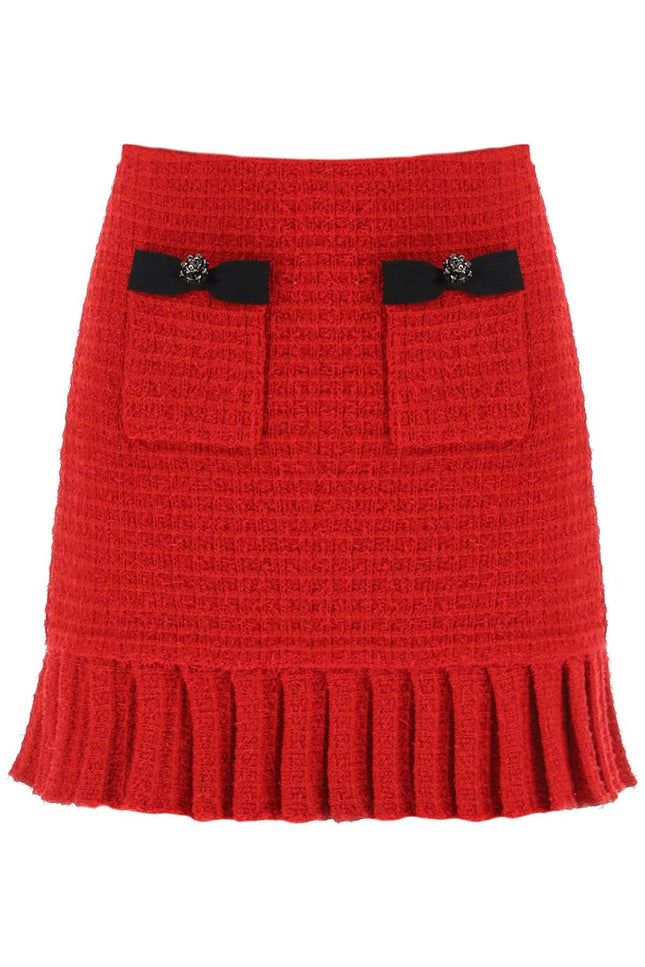 Knitted Mini Skirt With Diamanté Buttons - Red