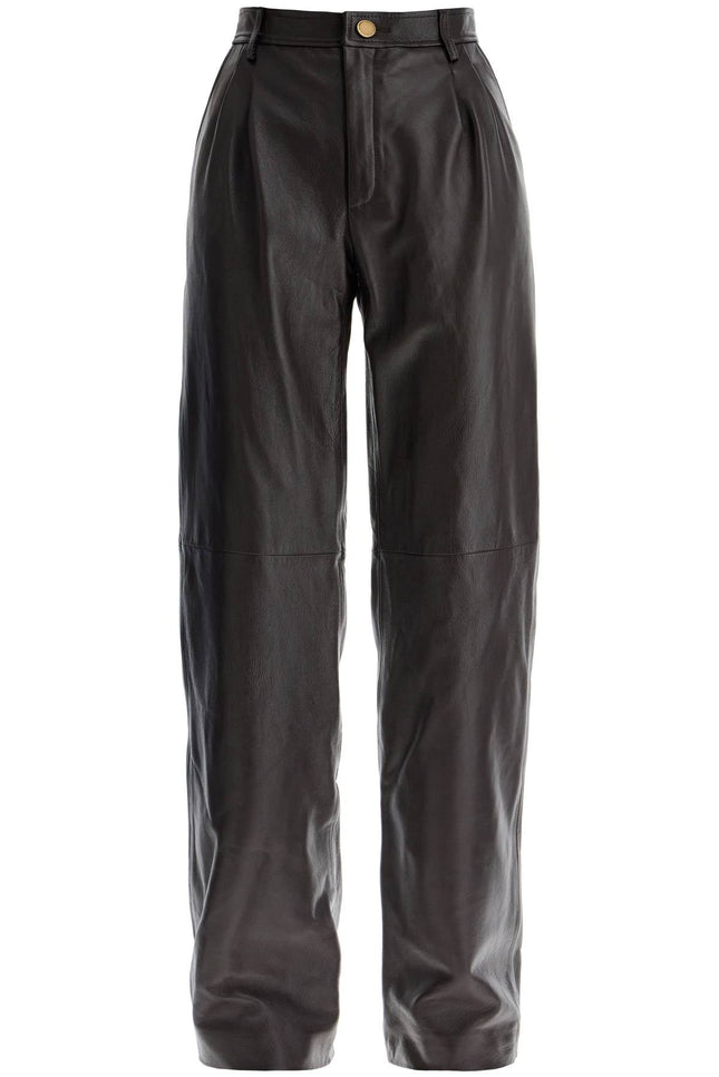 Leather Carrot-Shaped Pants - Brown