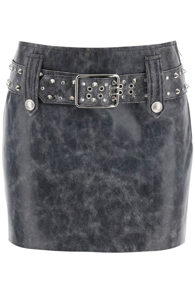 Leather Mini Skirt With Belt And Appliques