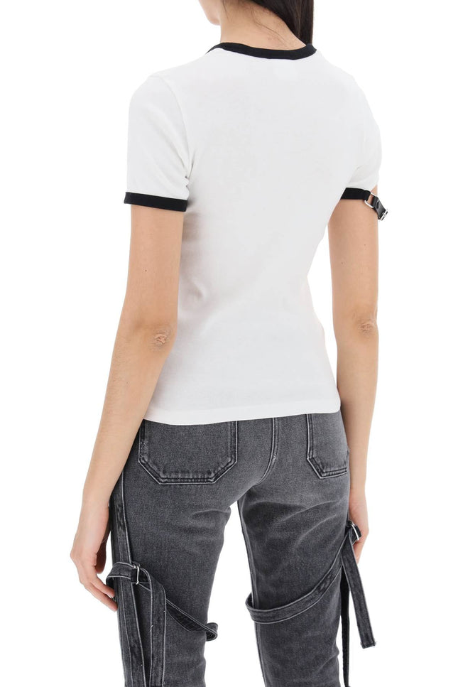 Leather Strap T-Shirt With Sleeve Detail.