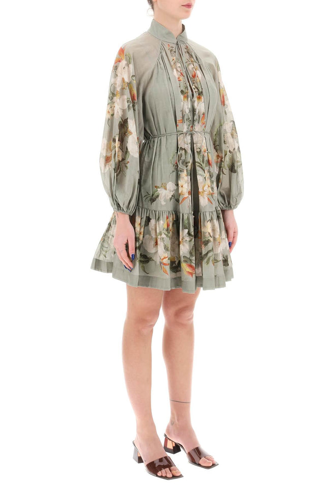 Lexi Billow Floral Mini Dress - Green